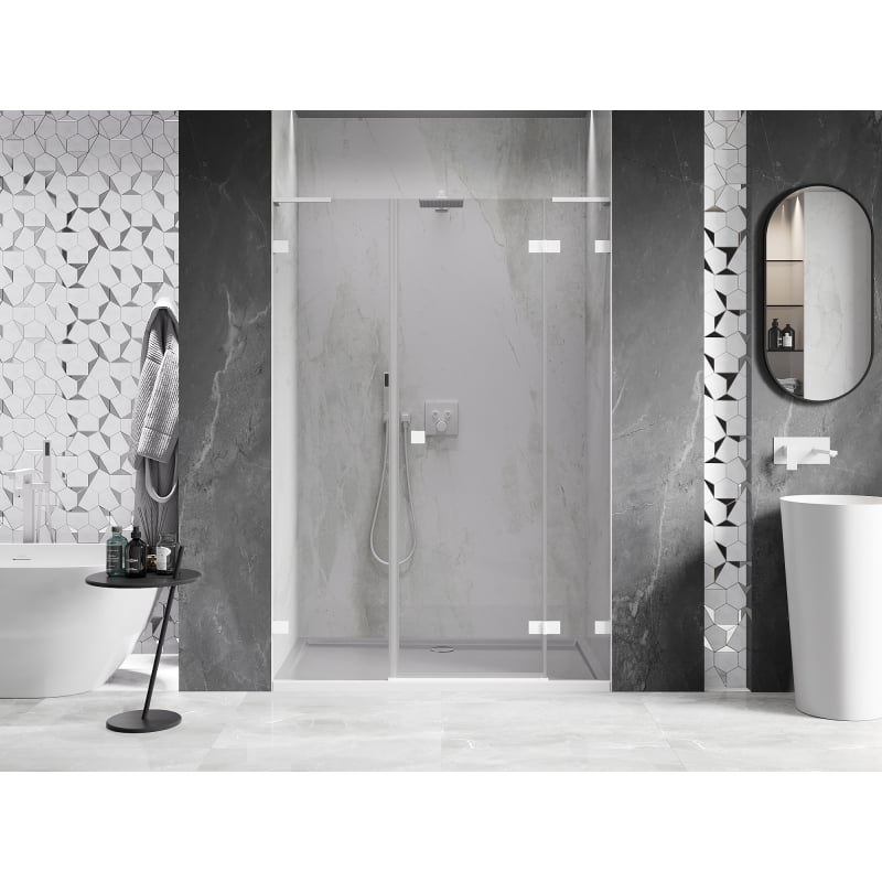 Mexen Lunar L porte de douche battantes droit 150 cm, transparent, blanc - 834SL-150-050-20-00-P