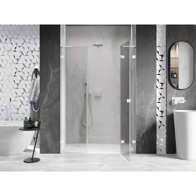 Mexen Lunar L dušinurga parempoolsed hingedega uksed 155 cm, läbipaistev, valge - 834SL-155-050-20-00-P