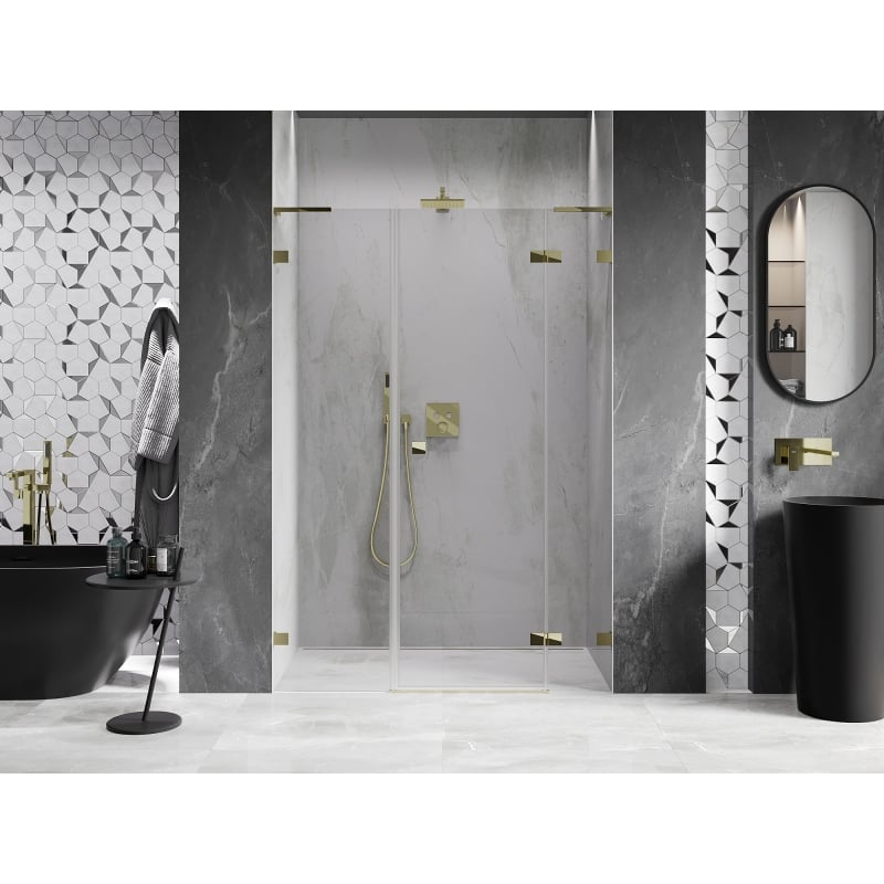 Mexen Lunar L porte de douche pivotante à droite 130 cm, transparent, doré - 834SL-130-050-50-00-P