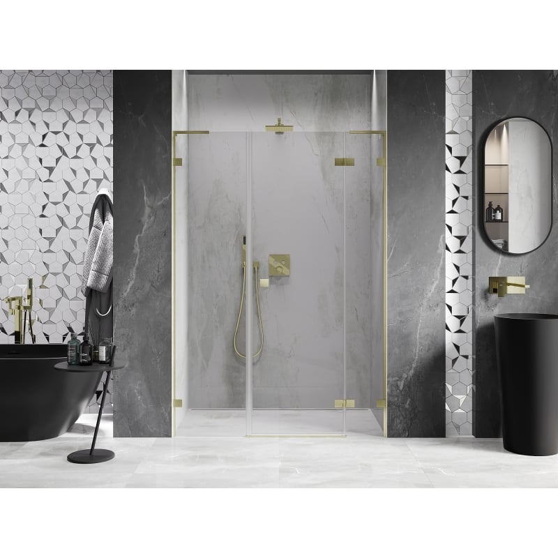 Mexen Lunar L parema avaneva hinged duššiuks 135 cm, läbipaistev, kuldne harjatud - 834SL-135-050-55-00-P