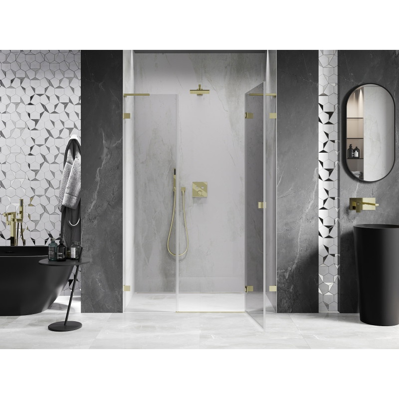 Mexen Lunar L parema avaneva hinged duššiuks 135 cm, läbipaistev, kuldne harjatud - 834SL-135-050-55-00-P