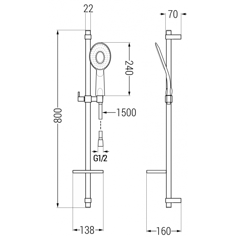 Mexen DQ73 schwarzes, verschiebbares Duschset - 785734581-70