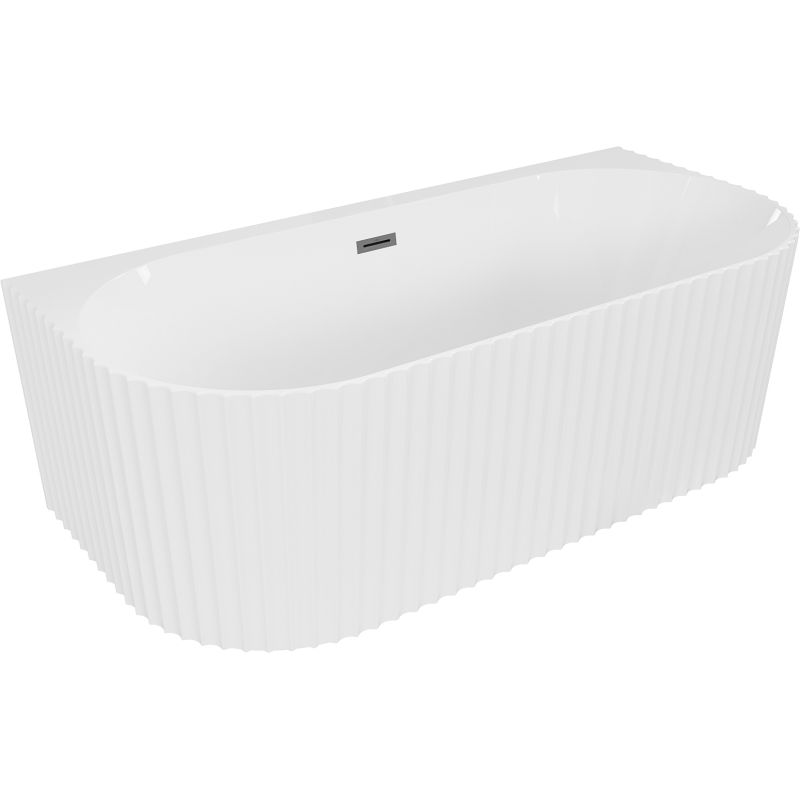 Mexen Sella freistehende Halbeinbau-Badewanne geriffelt 170 x 80 cm, weiß glänzend, Überlauf gun metal - 52711708000-95