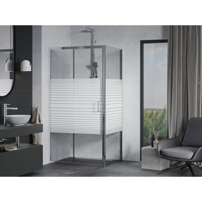 Mexen Apia cabine de douche coulissante 135 x 80 cm, bandes blanches, chrome - 840-135-080-01-20