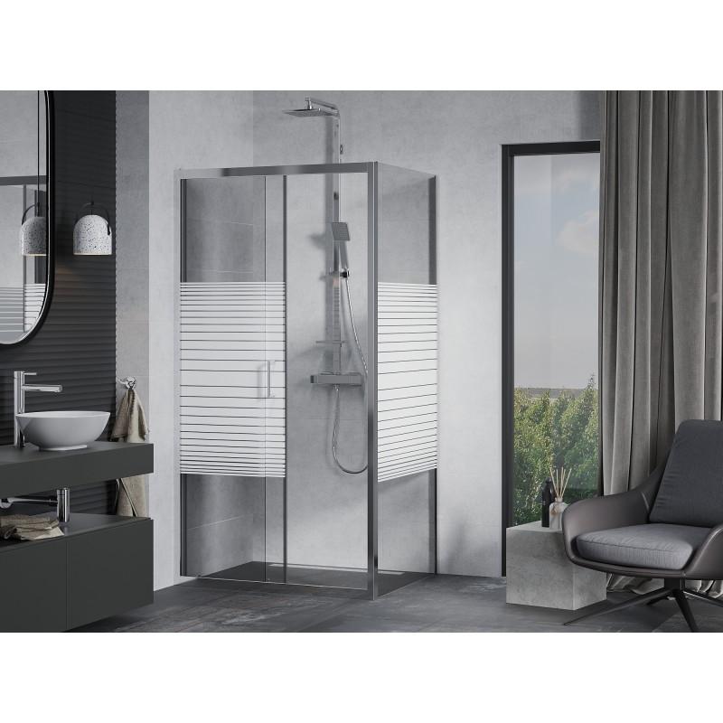 Mexen Apia kliznička tuš kabina 135 x 90 cm, bijele pruge, krom - 840-135-090-01-20