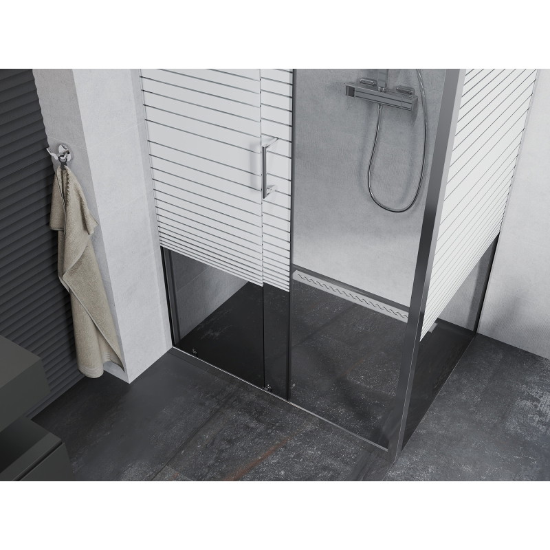 Mexen Apia kliznička tuš kabina 135 x 90 cm, bijele pruge, krom - 840-135-090-01-20