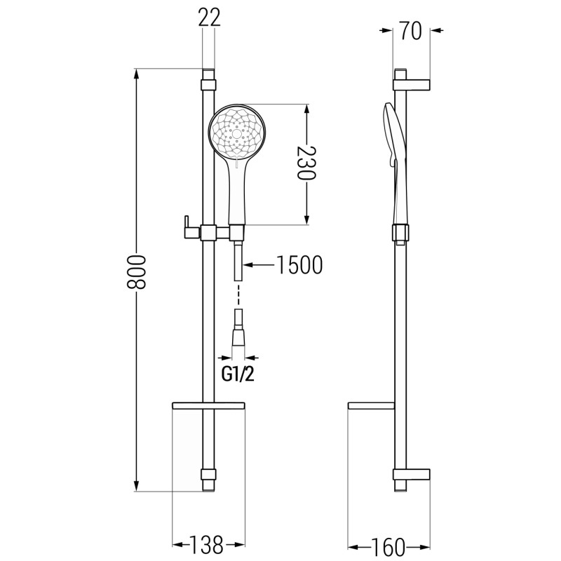 Mexen DQ74 klizni set podesivi, krom - 785744581-00