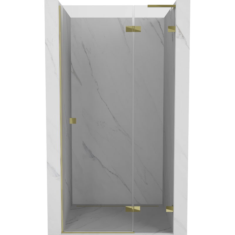 Mexen Lunar L Duschabtrennung, schwenkbar, rechte Seite, 80 cm, transparent, gold - 834L-080-000-50-00-P