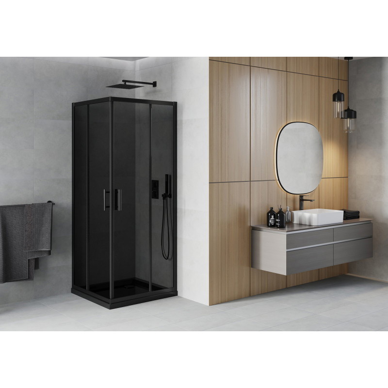 Mexen Rio cabine de douche carrée 80 x 80 cm, graphite, noire + receveur Flat, noir - 860-080-080-70-40-4070B