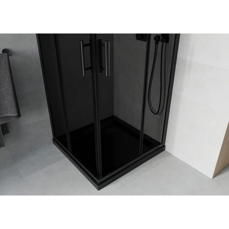Mexen Rio quadratische Duschkabine 80 x 80 cm, Graphit, schwarz + Duschwanne Flat, schwarz - 860-080-080-70-40-4070B