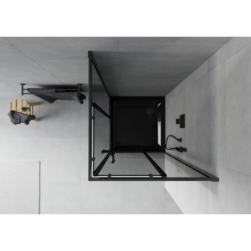 Mexen Rio kabina prysznicowa kwadratowa 90 x 90 cm, grafit, czarna + brodzik Flat, czarny - 860-090-090-70-40-4070B