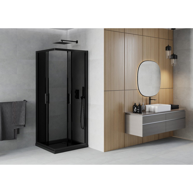 Mexen Rio cabine de douche carrée 90 x 90 cm, graphite, noir + receveur Flat, noir - 860-090-090-70-40-4070B