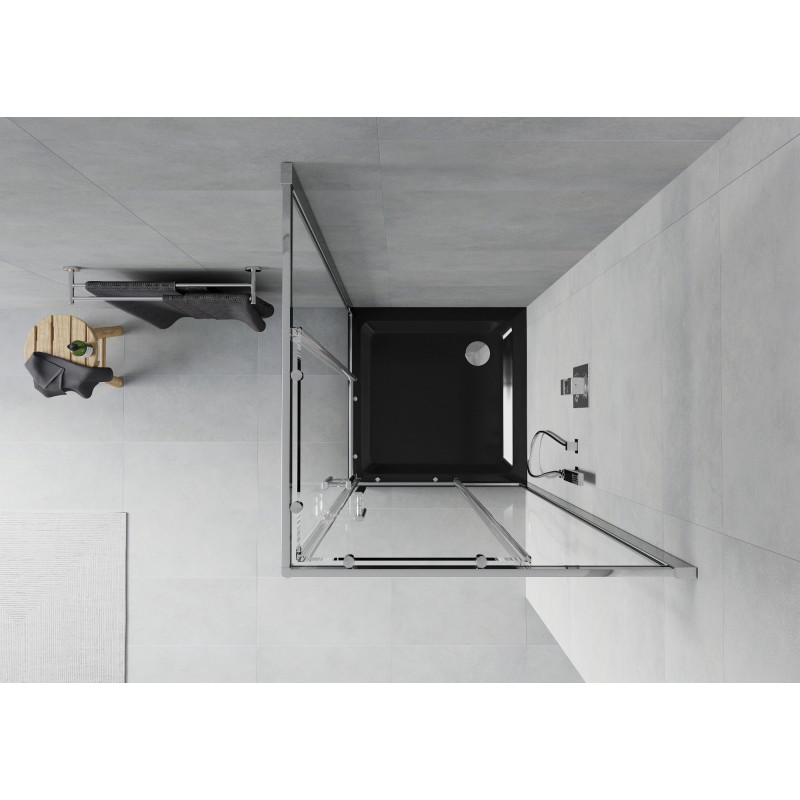 Mexen Rio quadratische Duschkabine 70 x 70 cm, transparent, Chrom + Flat Duschwanne, schwarz - 860-070-070-01-00-4070