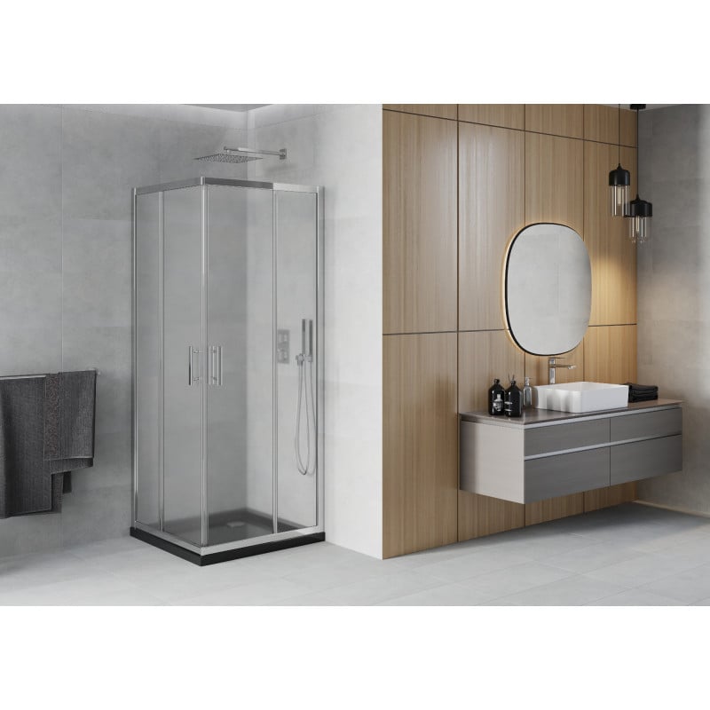 Mexen Rio quadratische Duschkabine 70 x 70 cm, matt, Chrom + Duschwanne Flat, schwarz - 860-070-070-01-30-4070