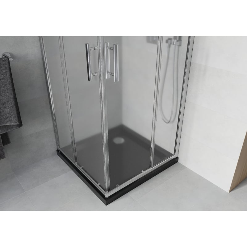Mexen Rio kvadratna tuš kabina 70 x 70 cm, matirano, krom + podloška Flat, crna - 860-070-070-01-30-4070