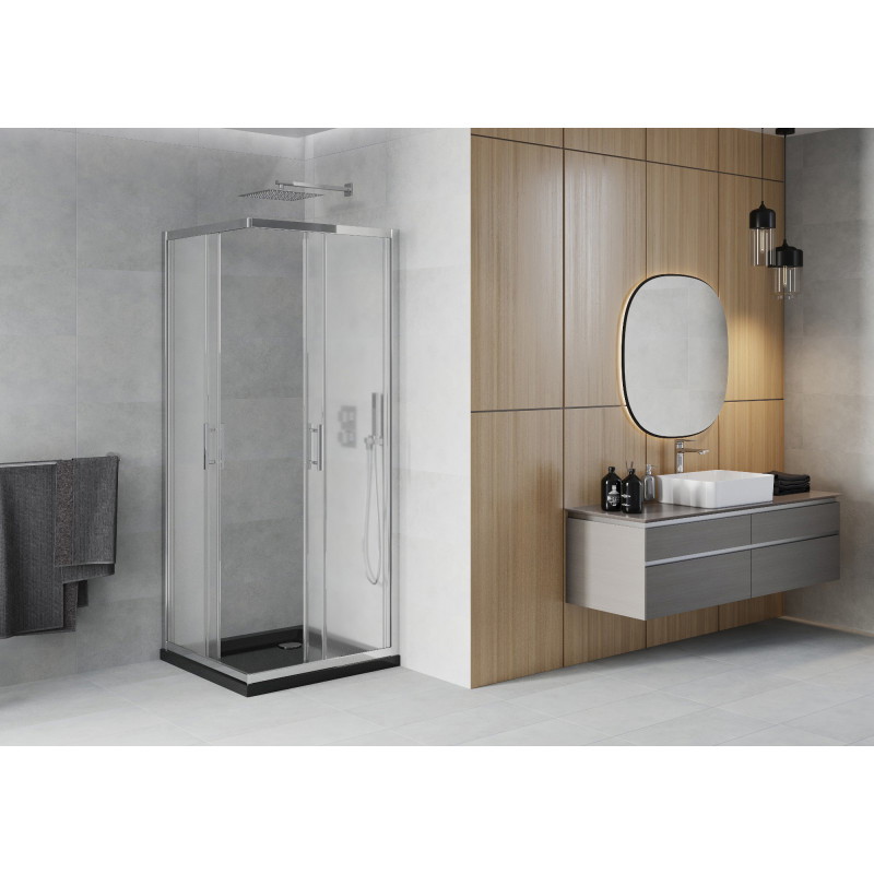Mexen Rio kvadratna pršna kabina 70 x 70 cm, mat, krom + pladenj Flat, črn - 860-070-070-01-30-4070