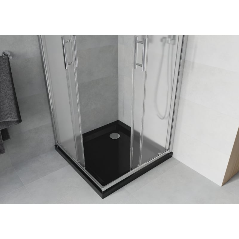 Mexen Rio kvadratna tuš kabina 70 x 70 cm, matirano, krom + podloška Flat, crna - 860-070-070-01-30-4070