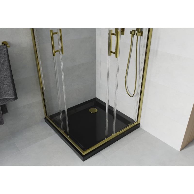 Mexen Rio ruudukujuline dušinurk 70 x 70 cm, läbipaistev, kuldne + Flat dušialus, must - 860-070-070-50-00-4070G
