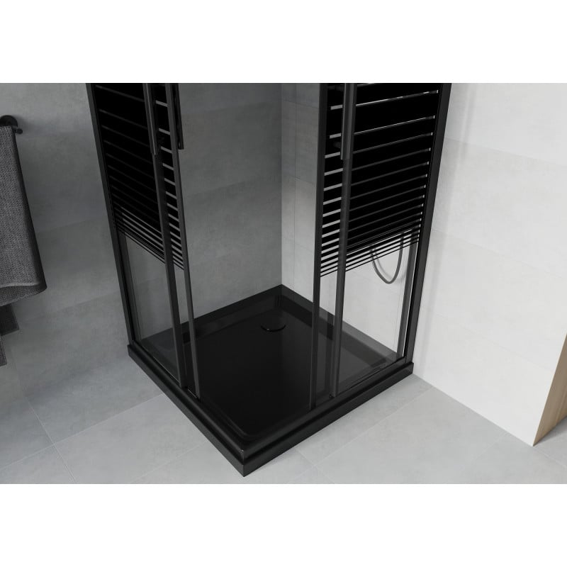 Mexen Rio kabina prysznicowa kwadratowa 70 x 70 cm, czarne pasy, czarna + brodzik Flat, czarny - 860-070-070-70-20-4070B