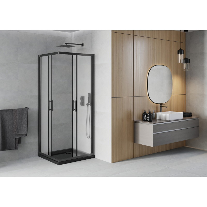 Mexen Rio kvadratna tuš kabina 70 x 70 cm, mraz, crna + Flat tuš kada, crna - 860-070-070-70-30-4070B