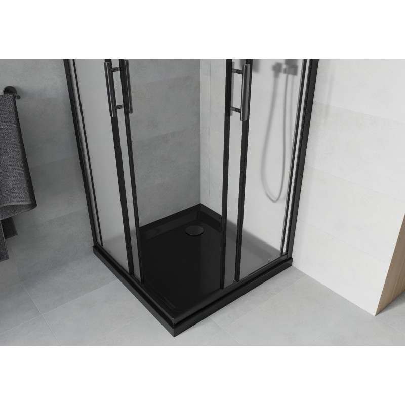 Mexen Rio kvadratna tuš kabina 70 x 70 cm, mraz, crna + Flat tuš kada, crna - 860-070-070-70-30-4070B