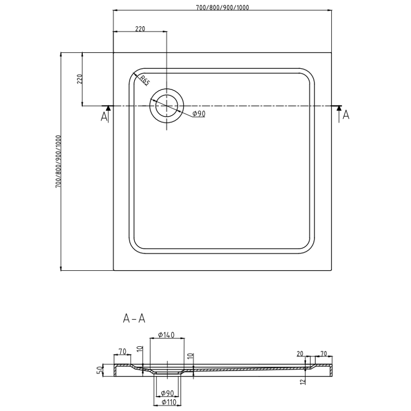 Mexen Rio square shower enclosure 70 x 70 cm, graphite, black + Flat tray, black - 860-070-070-70-40-4070B