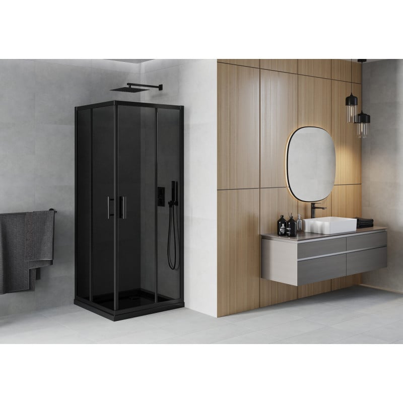 Mexen Rio square shower enclosure 70 x 70 cm, graphite, black + Flat tray, black - 860-070-070-70-40-4070B
