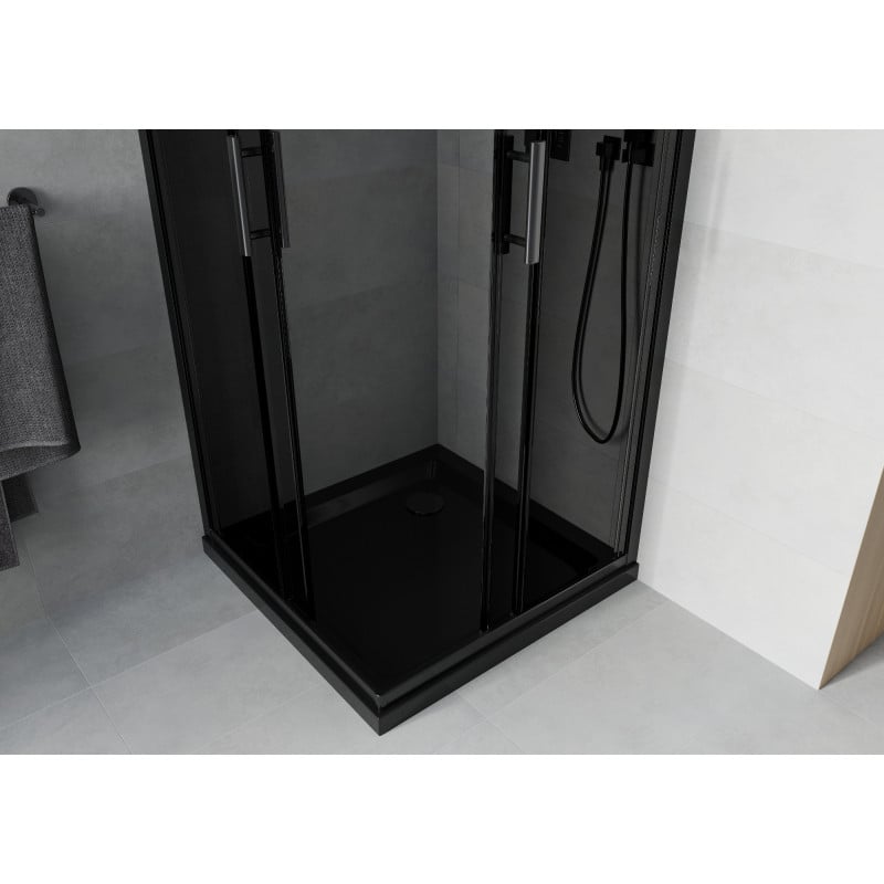 Mexen Rio kabina prysznicowa kwadratowa 70 x 70 cm, grafit, czarna + brodzik Flat, czarny - 860-070-070-70-40-4070B