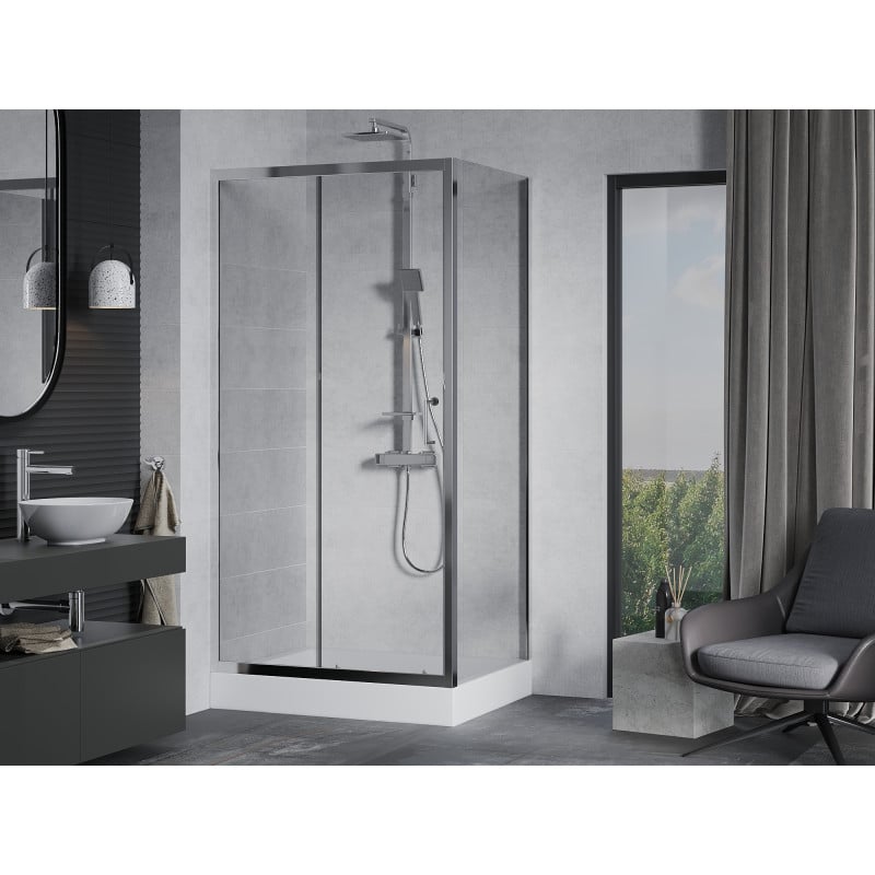 Mexen Apia skjutbar duschkabin 100 x 80 cm, transparent, krom + Rio duschkar - 840-100-080-01-00-4510