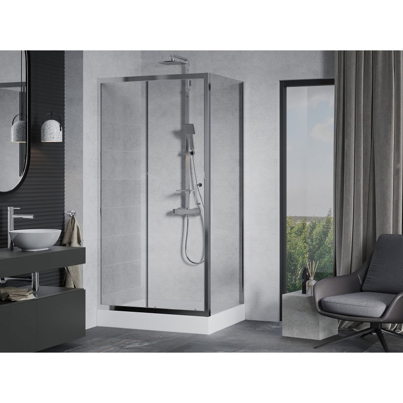 Mexen Apia sliding shower enclosure 100 x 80 cm, transparent, chrome + Rio shower tray - 840-100-080-01-00-4510
