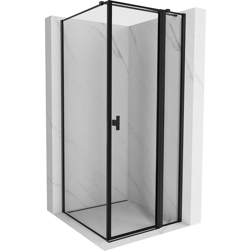 Mexen Mist T desno preklopna tuš kabina 85 x 85 cm, crni okvir, crna - 8A4T-085-085-70-70-P