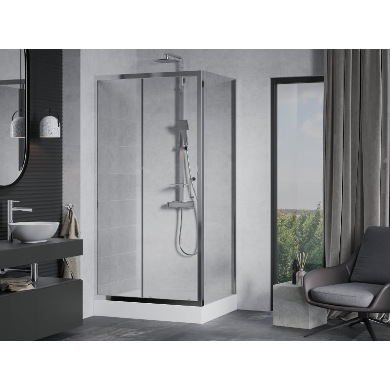Mexen Apia sliding shower cabin 120 x 80 cm, transparent, chrome + Rio shower tray - 840-120-080-01-00-4510