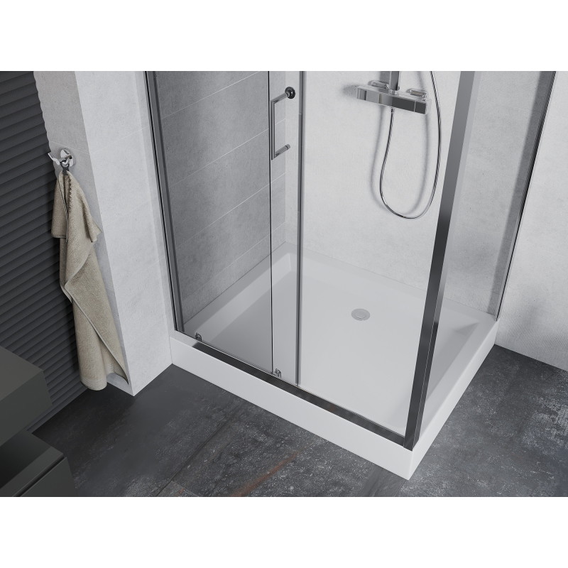 Mexen Apia schuifbare douchecabine 120 x 80 cm, transparant, chroom + Rio douchebak - 840-120-080-01-00-4510