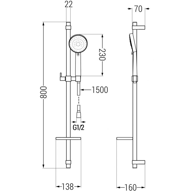 Mexen DQ75 verschiebbares Duschset, schwarz - 785754581-70