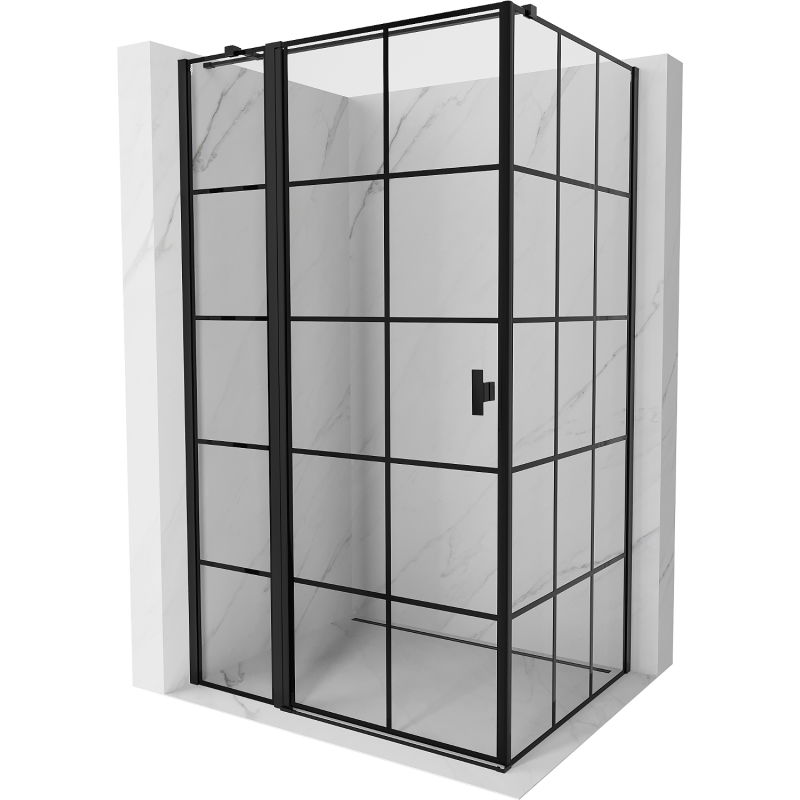 Mexen Mist T cabine de duche articulada esquerda 100 x 70 cm, grade preta, preta - 8A4T-100-070-70-77-L