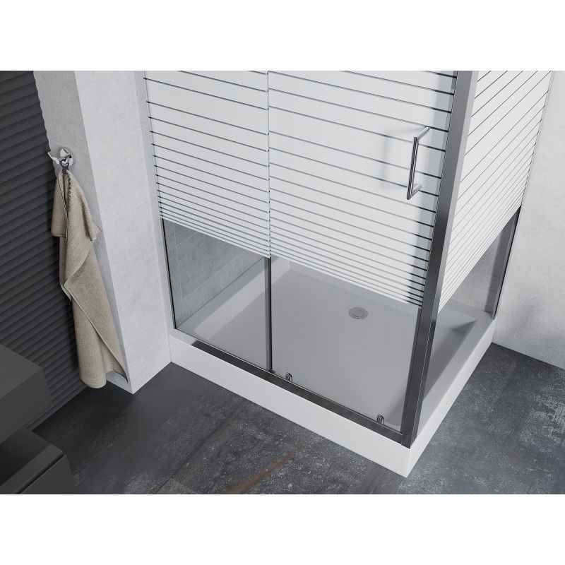 Mexen Apia cabine de douche coulissante 100 x 80 cm, bandes blanches, chrome + bac Rio - 840-100-080-01-20-4510