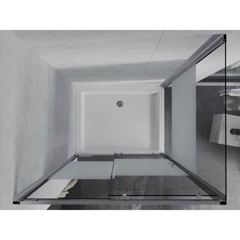 Mexen Apia Liukuovi suihkukoppi 100 x 80 cm, valkoiset raidat, kromi + Rio-suihkualusta - 840-100-080-01-20-4510