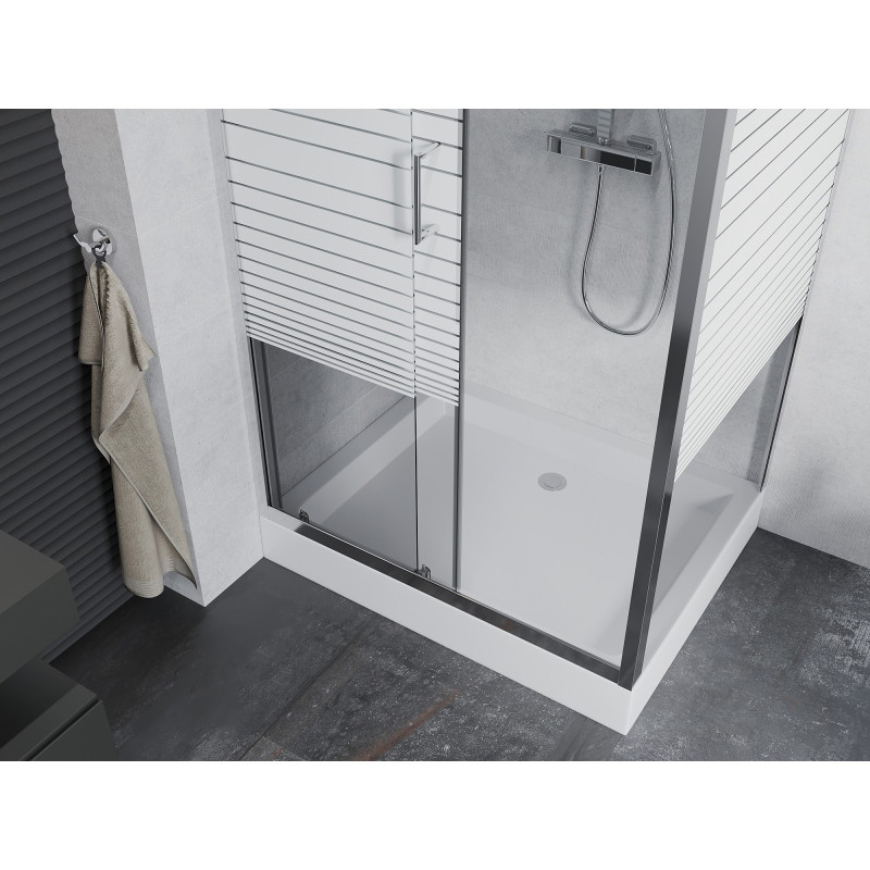 Mexen Apia liuglev dušikabiin 120 x 80 cm, valged triibud, kroom + Rio alus - 840-120-080-01-20-4510