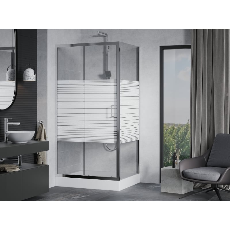 Mexen Apia liuglev dušikabiin 120 x 80 cm, valged triibud, kroom + Rio alus - 840-120-080-01-20-4510