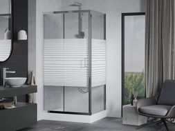 Mexen Apia liuglev dušikabiin 120 x 80 cm, valged triibud, kroom + Rio alus - 840-120-080-01-20-4510