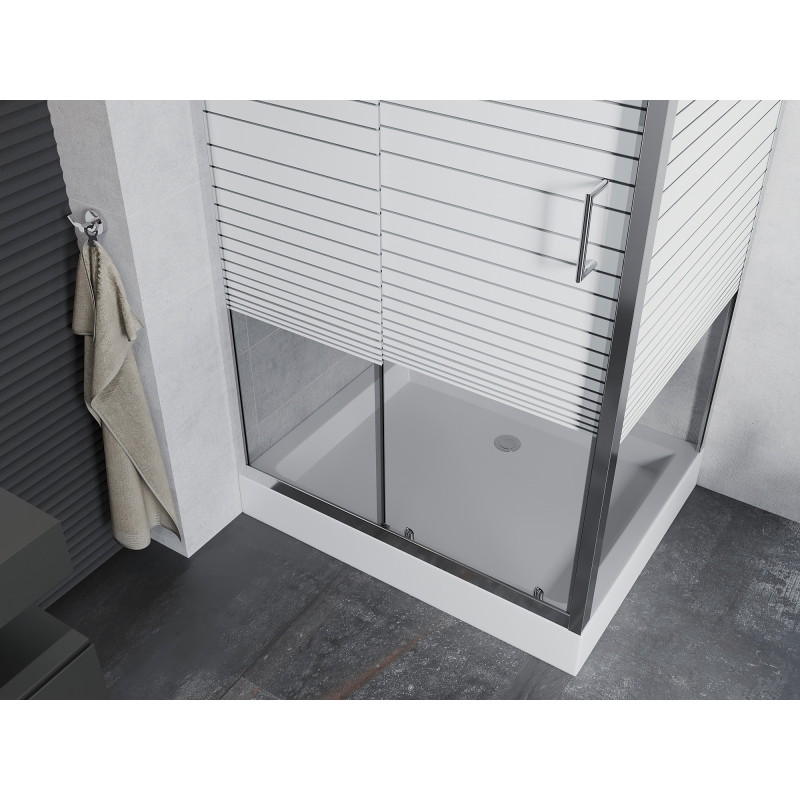 Mexen Apia liuglev dušikabiin 120 x 80 cm, valged triibud, kroom + Rio alus - 840-120-080-01-20-4510
