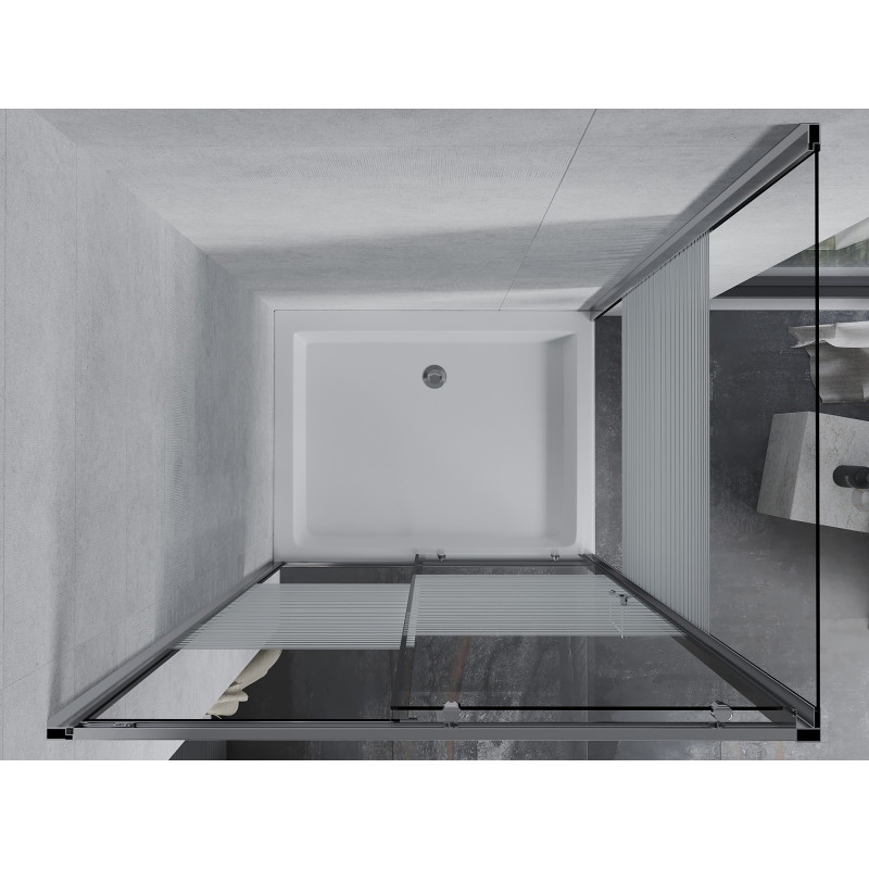 Mexen Apia liuglev dušikabiin 120 x 80 cm, valged triibud, kroom + Rio alus - 840-120-080-01-20-4510