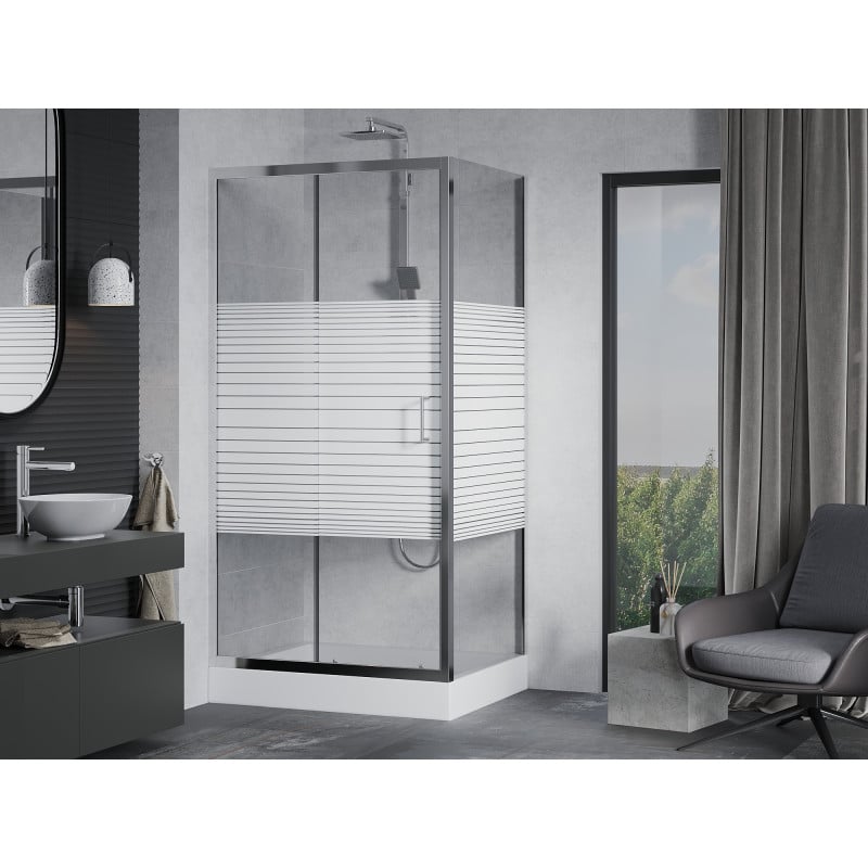 Mexen Apia schuifbare douchecabine 120 x 90 cm, witte strepen, chroom + Rio douchebak - 840-120-090-01-20-4510