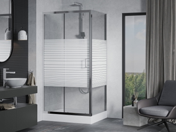 Mexen Apia sliding shower enclosure 120 x 90 cm, white stripes, chrome + Rio shower tray - 840-120-090-01-20-4510