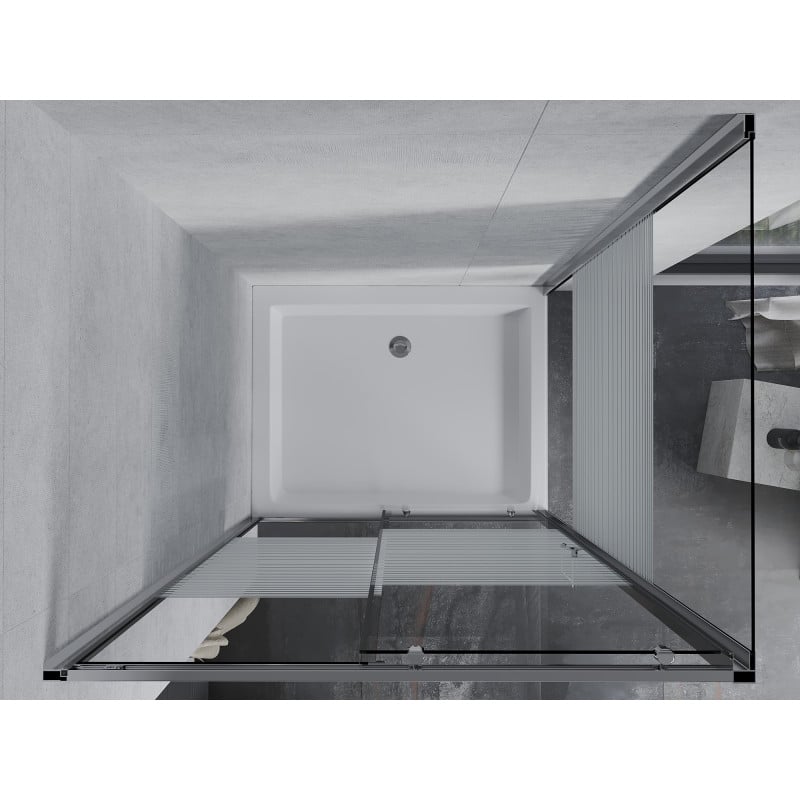 Mexen Apia verschiebbare Duschkabine 120 x 90 cm, weiße Streifen, Chrom + Duschwanne Rio - 840-120-090-01-20-4510