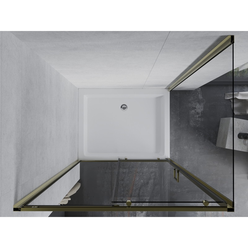 Mexen Apia klizna za tuš s kliznim vratima 100 x 80 cm, prozirna, zlatna + pladanj Rio - 840-100-080-50-00-4510