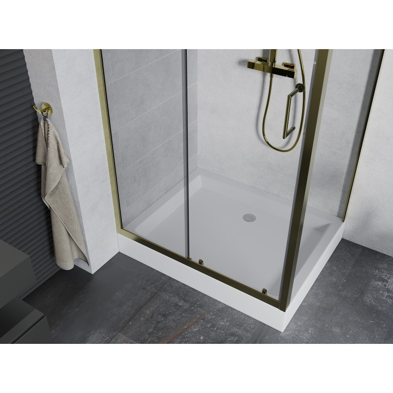 Mexen Apia klizna za tuš s kliznim vratima 100 x 80 cm, prozirna, zlatna + pladanj Rio - 840-100-080-50-00-4510