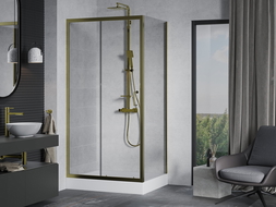 Mexen Apia Duschkabine Schiebetür 100 x 80 cm, transparent, gold + Duschwanne Rio - 840-100-080-50-00-4510