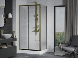 Mexen Apia sliding shower cabin 100 x 80 cm, transparent, gold + Rio shower tray - 840-100-080-50-00-4510