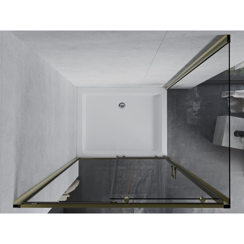 Mexen Apia klizna kabina s kliznim vratima 120 x 80 cm, prozirna, zlatna + tuš kada Rio - 840-120-080-50-00-4510